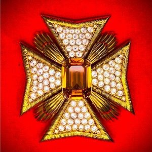 Joan Rivers VINTAGE Maltese Cross with Swarovski Crystals and Faux Citrine Stone